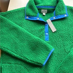 J.Crew NEW Green Fleece Pullover with Blue Accents